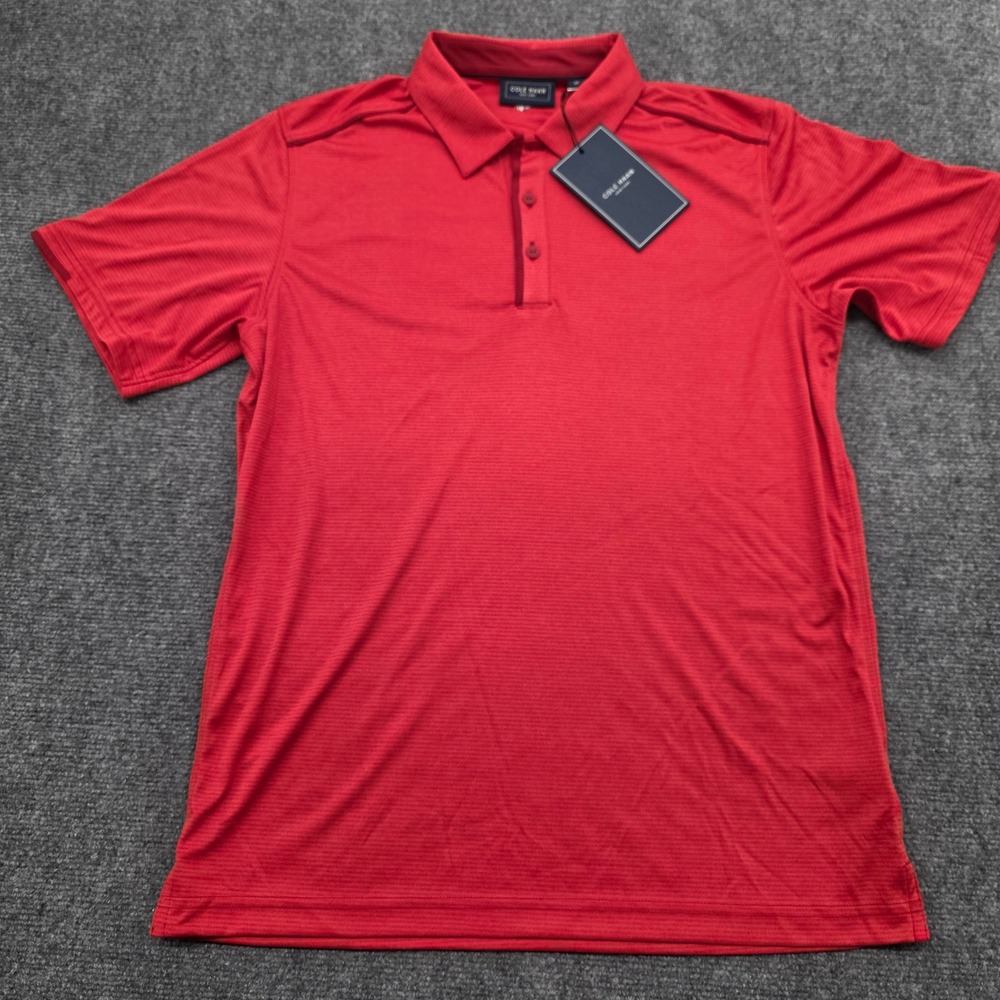 Cole Haan Ace Polo Shirt Golf Performance Mens Red Textured Short Sleeve Medium